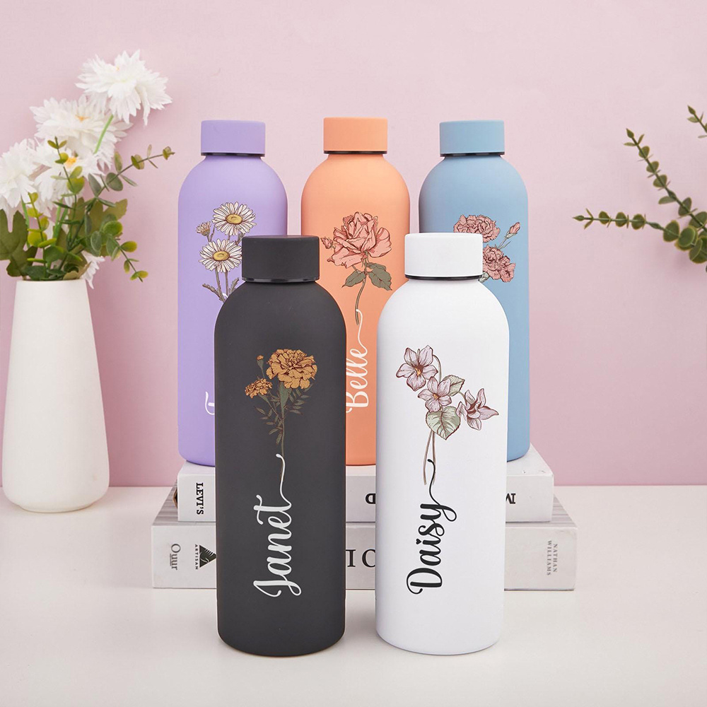 Travel Accessories Bottles - زجاجة مياه مزخرفة بالزهور قابلة للتخصيص،