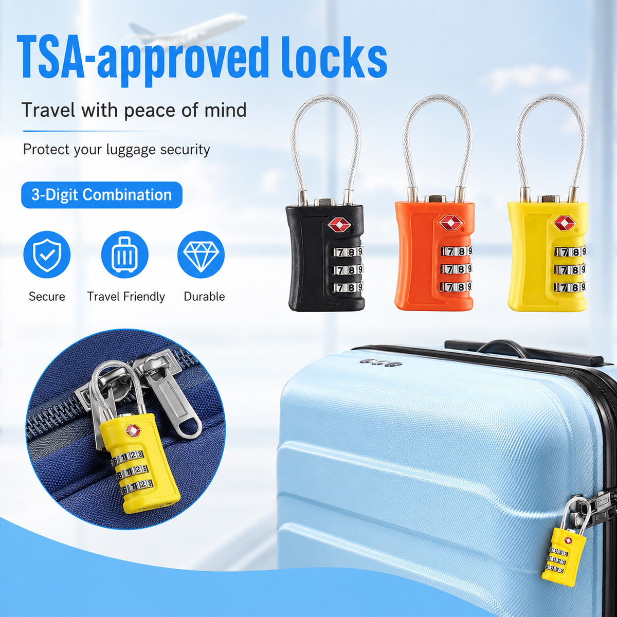 Travel Lock Tsa Approved - قفل أمتعة معتمد من TSA، قفل